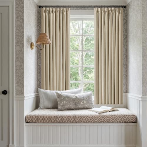 Oatmeal 100% Black Out Pinch Pleated Curtains 63 Inch Long for Bedroom (Oatmeal / 50"W x 63"L (Pack of 2))