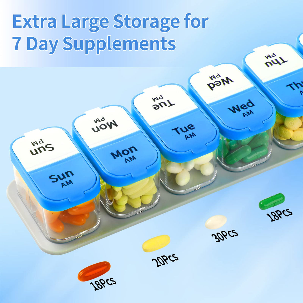 Large Pill Organizer 2 Times a Day (Blue)