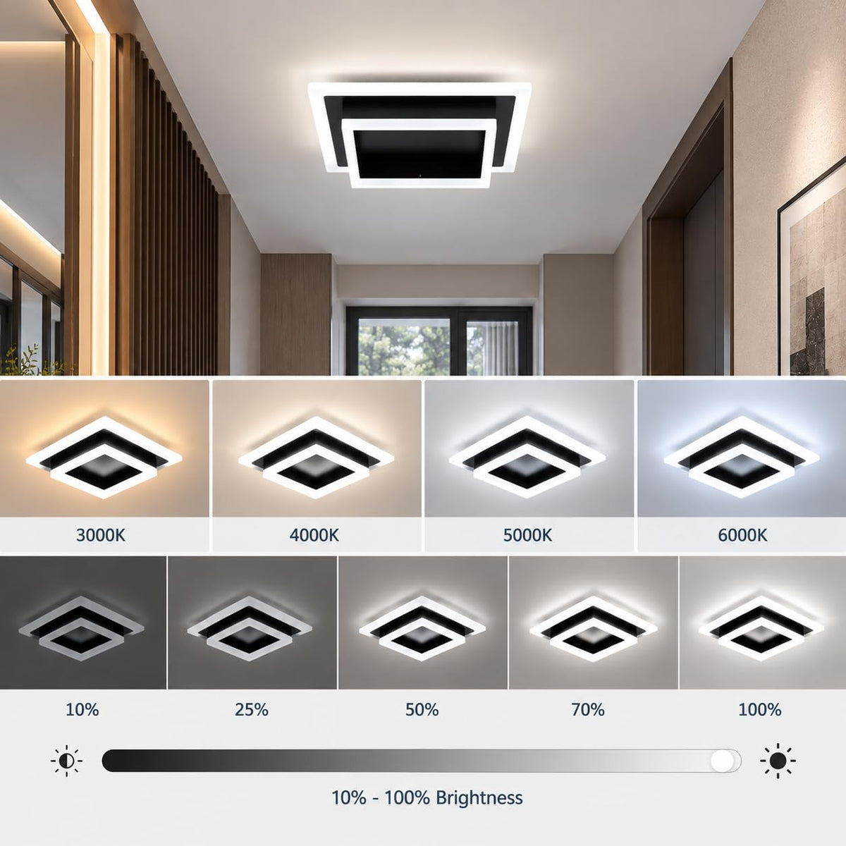 Modern LED Ceiling Light (Black / 10.62 Inches)