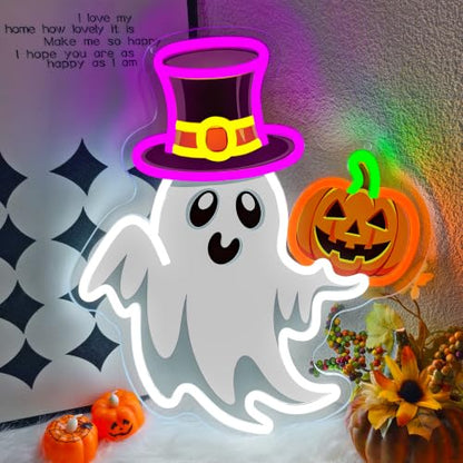 Halloween Neon Sign Dimmable UV Printed Boo Spooky Pumpkin Ghost Neon Light