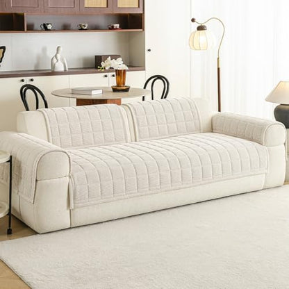 Couch Covers for Sectional Sofa (Beige White / 1PC/35"X94")
