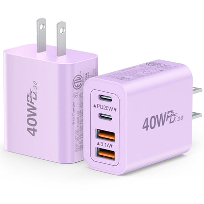 2 Pack USB C Wall Fast Charger Block (2Pack Pink Purple / 40W)