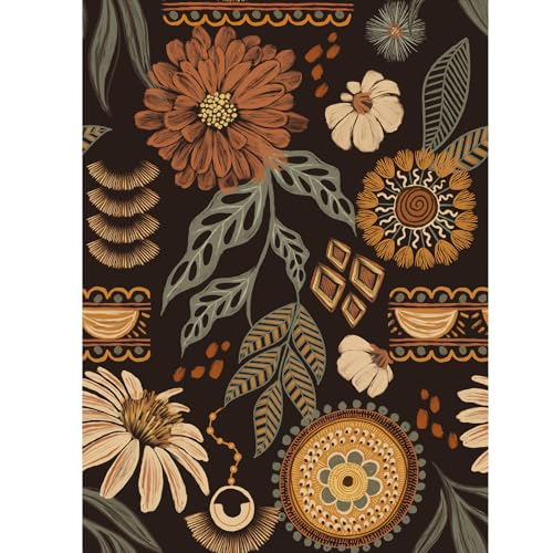 Boho Peel and Stick Wallpaper Removable Sun Flroal Contact Paper Waterproof Vinyl wall Covering Stick on Bathroom Wallpaper