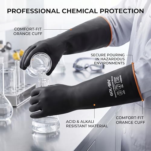 Heavy Duty Industrial Rubber Gloves (6 Pairs-black / 18 Inch)
