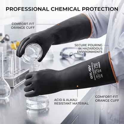 Heavy Duty Industrial Rubber Gloves (6 Pairs-black / 18 Inch)