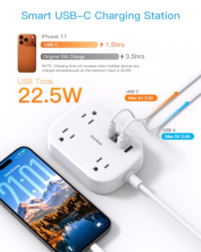 European Travel Plug Adapter with 3Ft Extension Cord
