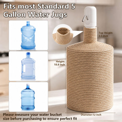 Woven Jute Water Jug Cover for 5 Gallon Bottles Water Dispenser (Khaki)