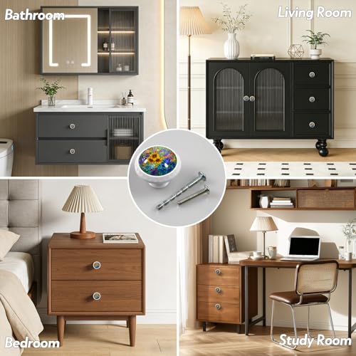 4 Pack Colorful Wildflowers Cabinet Knobs for Kitchen Bathroom