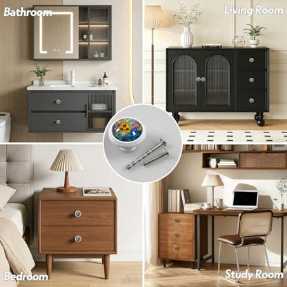 4 Pack Colorful Wildflowers Cabinet Knobs for Kitchen Bathroom
