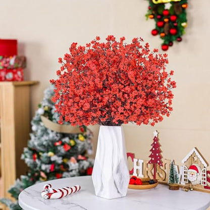 10Pcs Artificial Christmas Flowers Red Babys Breath Decoration for Home (Red)