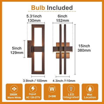 15" Modern Outdoor Wall Lights 2 (2Pack Small 15"H Textured Bronze)