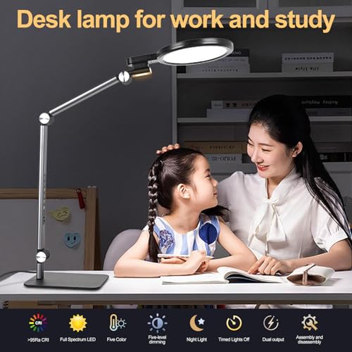 LED Desk Lamp for Home Office with Full Spectrums Eye Care (Black)