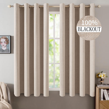 100% Blackout Linen Curtains for Bedroom 52x63 Inches Natural Beige (Beige / 52"W x 63"L (Pack of 2))