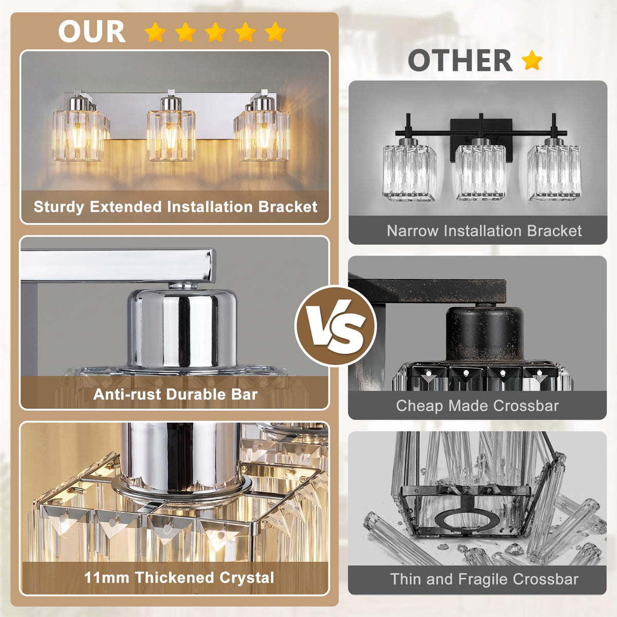 Modern Bathroom Vanity Light (Chrome & Square / 3-Light)