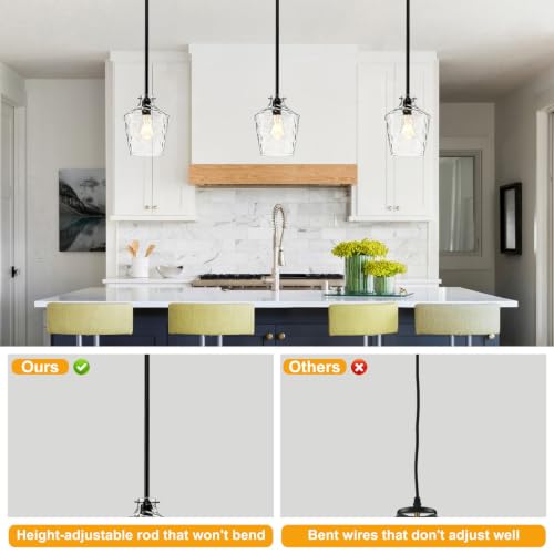 Modern Hammered Glass Pendant Lighting for Kitchen Island (Black-Rods / 7.75")