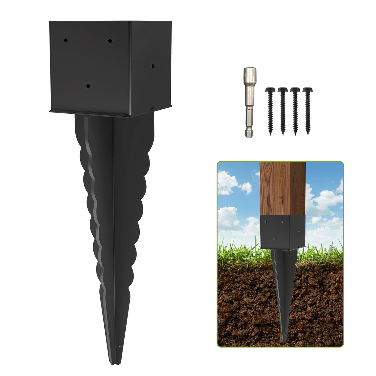 1 Pcs 6"x 6" Fence Post Anchor Ground Spike with 24" Tall (24 Inch)