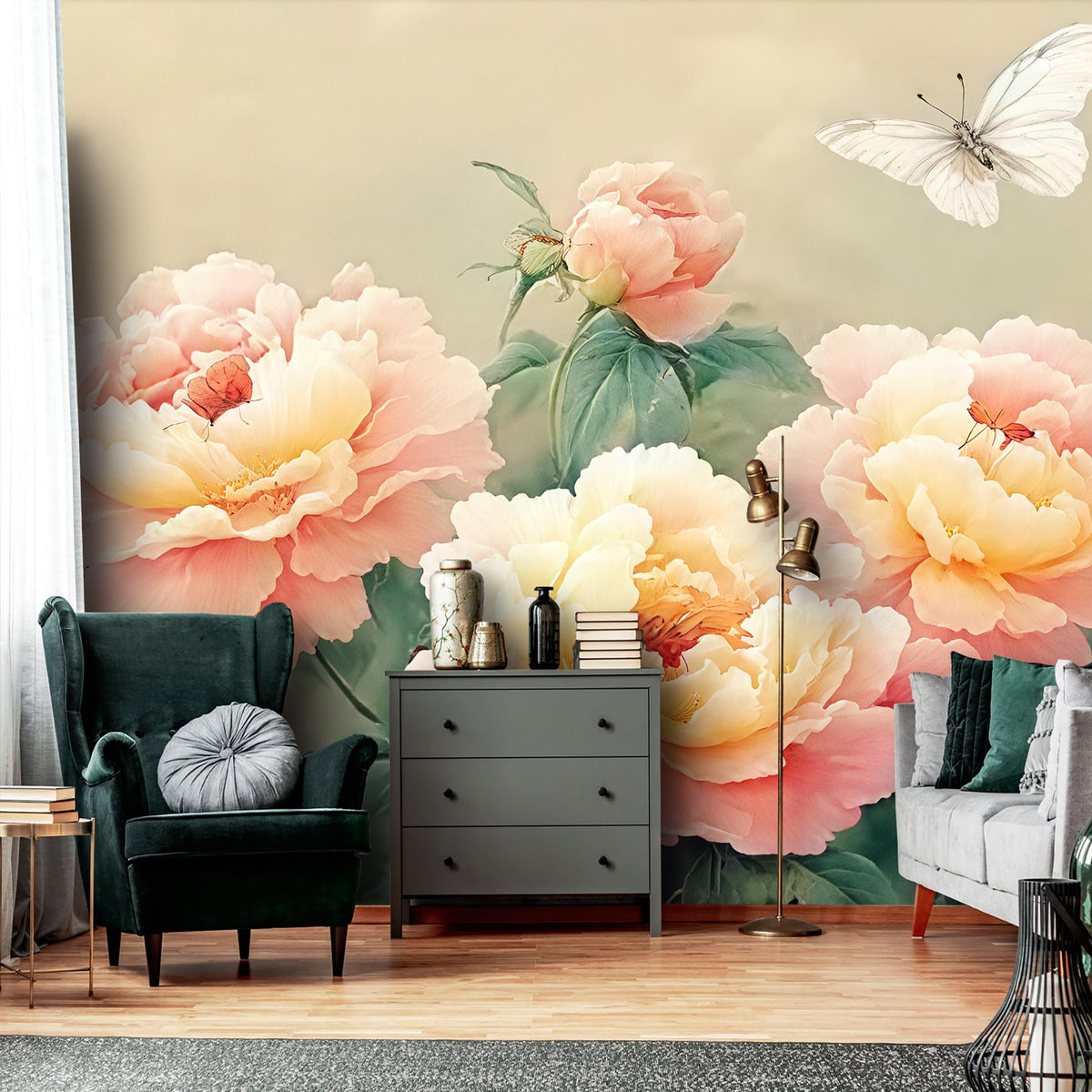Poetic and Dreamlike Peony Flower Illustration Style self (SDY-28 / 157" x 110")