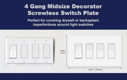 4 Gang Midsize Screwless Switch Plate (4 Gang)