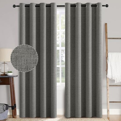 100% Blackout Linen Curtains for Bedroom 52x84 Inches Dark Grey (Dark Grey / 52"W x 84"L (Pack of 2))