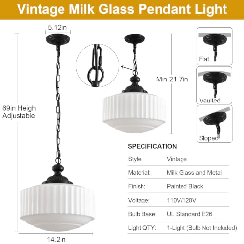 Vintage Milk Glass Pendant Light
