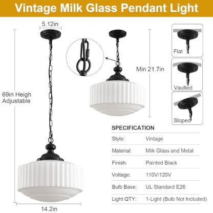 Vintage Milk Glass Pendant Light