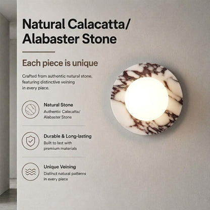 7.9 Inch Natural Alabaster Wall Sconce Milk Glass Globe G9 Hardwired Light (Calacatta Viola)