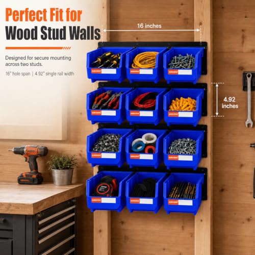 Wall Mounted Storage Organizer Set with Heavy Duty Metal Rails