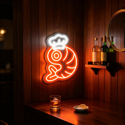 Chef Shrimp LED Neon Sign Seafood Graphic Wall Decor Restaurant (Shrimp)
