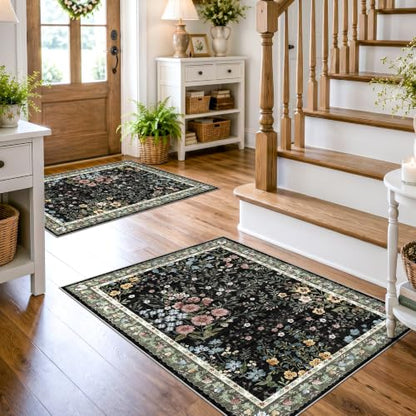 3x4 Washable Entryway Area Rug (Black / 3x4)