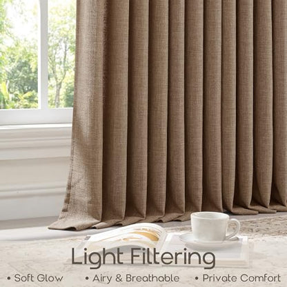 Pinch Pleated Rust Brown Linen Blend Semi Sheer Curtains 90 Inches Long (Rust Brown / 40"W x 90"L (Pack of 2))