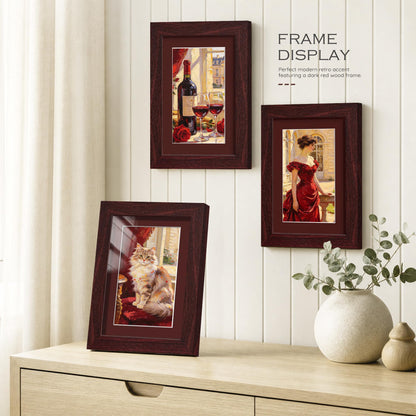 5x7 Red Wood Grain Picture Frame (Red Frame Red Mat / 5x7)