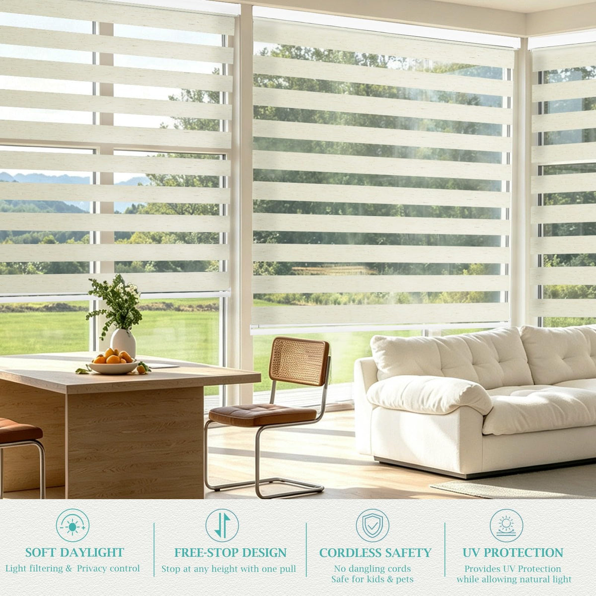Custom Size Linen Cordless Zebra Blinds for Windows (Linen Beige / CUSTOM SIZE)