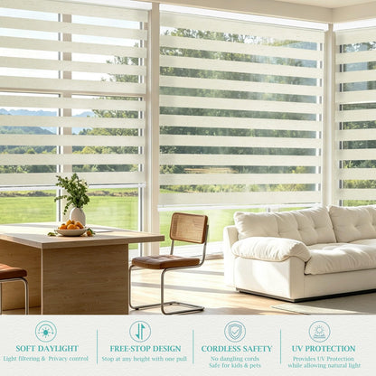 Custom Size Linen Cordless Zebra Blinds for Windows (Linen Beige / CUSTOM SIZE)