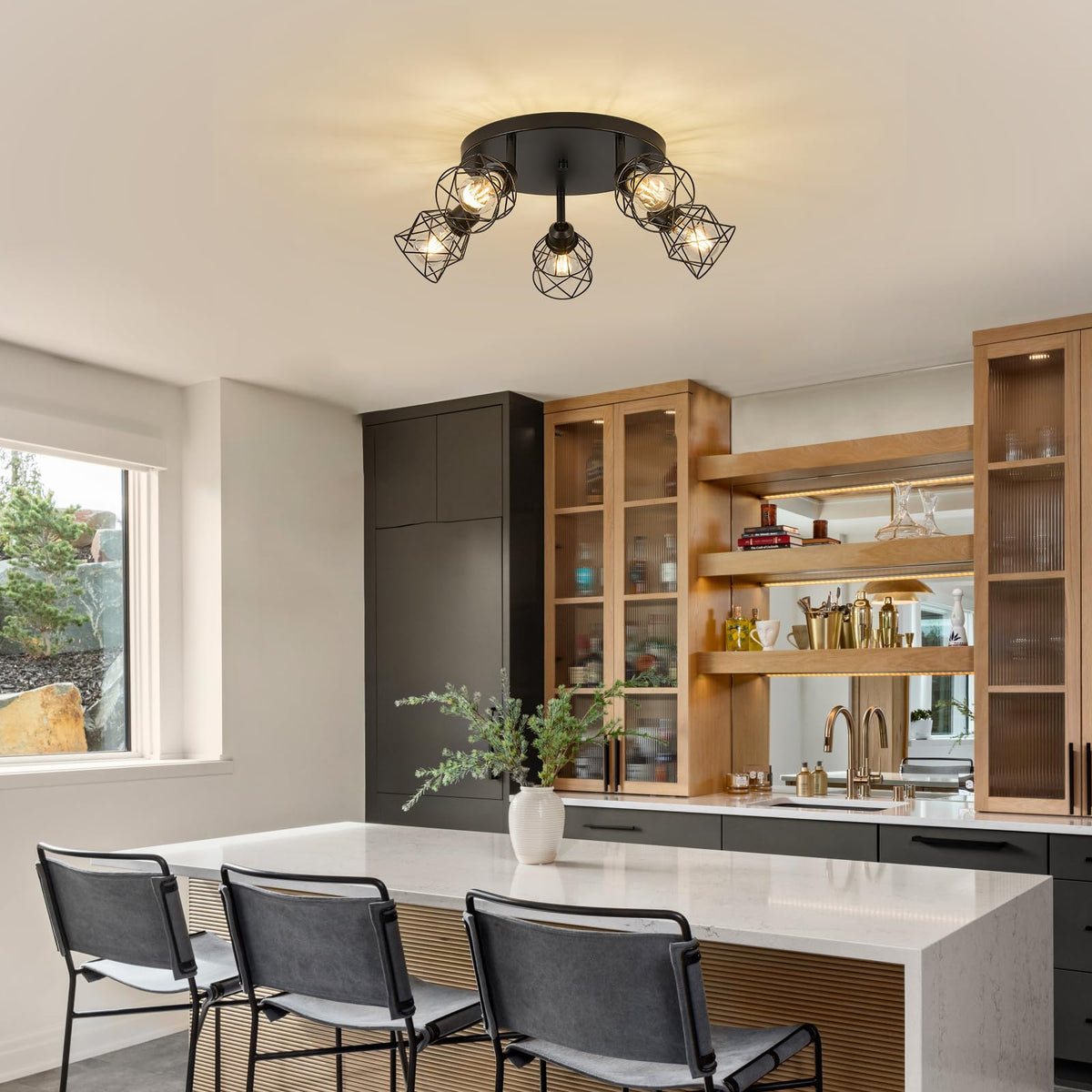 5 Light Black Farmhouse Kitchen Semi Flush Mount Ceiling Light (Black / 5-light)