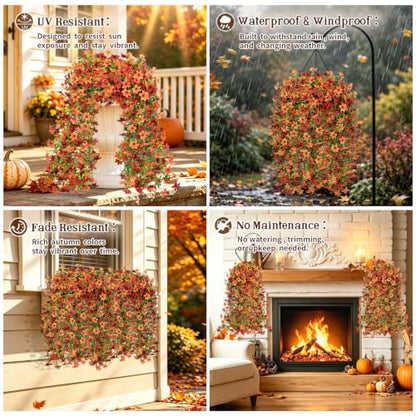 4PCS 688 Blooms Artificial Fall Flowers (4*green Red Orange 720-blooms Six-petaled Hanging Flowers)