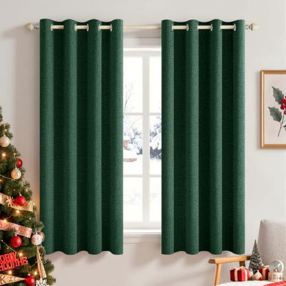 100% Blackout Linen Curtains for Bedroom 52x63 Inches Emerald Green (Emerald Green / 52"W x 63"L (Pack of 2))