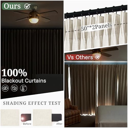 Pinch Pleated Linen Curtains Blackout 96 Inches Long 2 Panels Set for Living (Birch / 50"W x 96"L (Pack of 2))