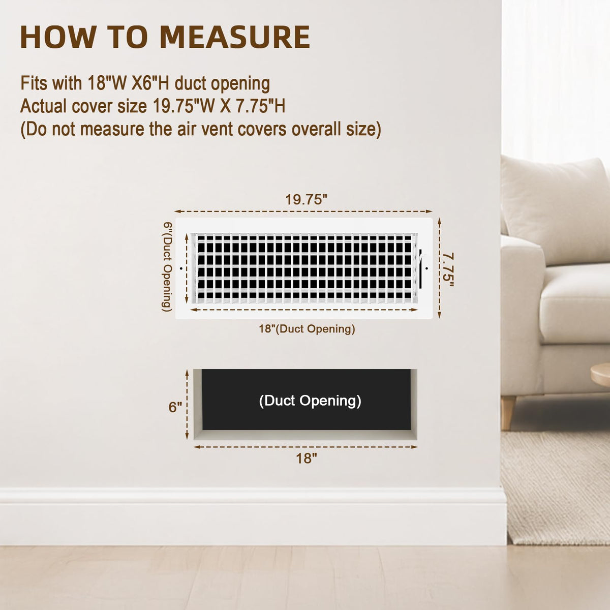 18x6 Adjustable Air Supply Grille Fit 18x6 Duct (18"Wx6"H)