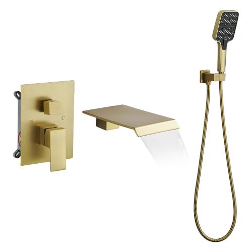 Wall Mount Waterfall Bathtub Faucet with Hand Shower
