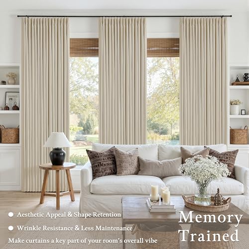 Cream Beige Pleated Linen Blackout Curtains 100 Inches Long for Bedroom (Cream Beige / 50"W x 100"L (Pack of 2))