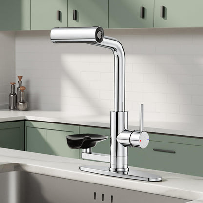 Waterfall Kitchen Faucet with Pull Down Sprayer & Cup Washer Chrome (Chrome)