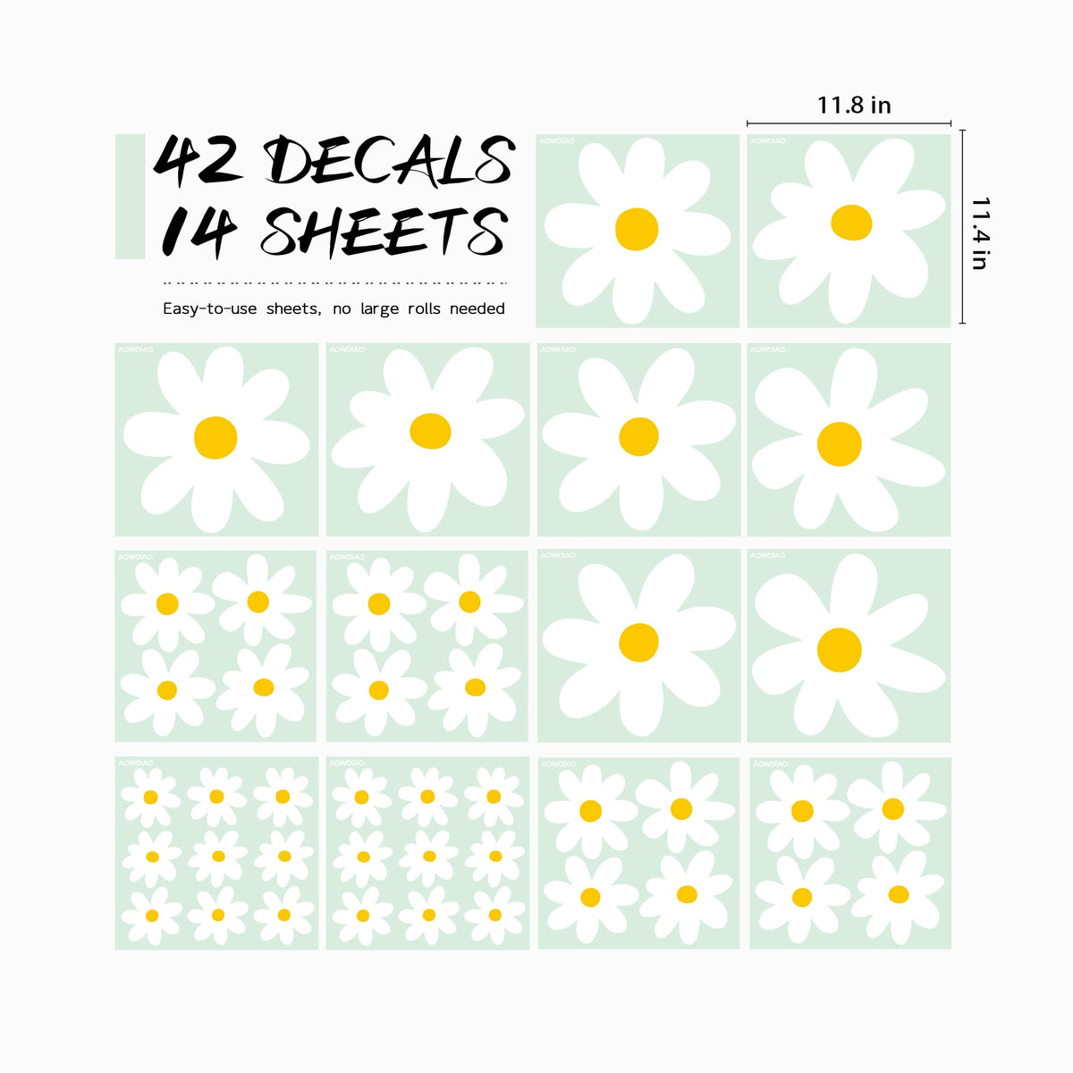 42 Pcs Large White Daisy Wall Decals (White)