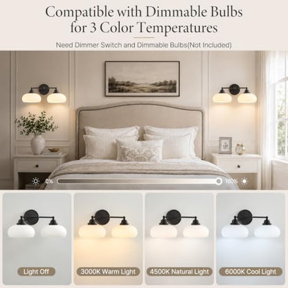 2 Light Milk White Glass Wall Sconce