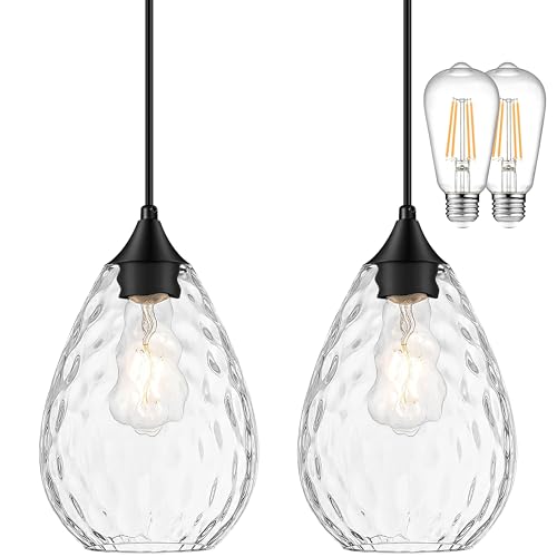 Glass Pendant Lights Kitchen Island 6" Pendant Light Fixtures Hammered Clear Glass Height Adjustable Modern Hanging Pendant Lights for Dining Room