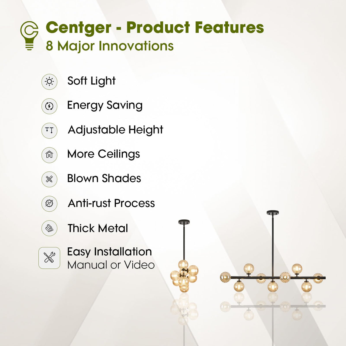 Linear Sputnik Dining Chandelier (Black + Amber / 9-Light 40 Inch)