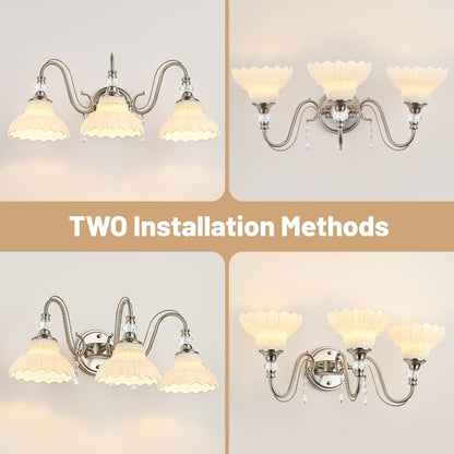 Brushed Nickel Bathroom Vanity Light (Nickel and White / 3-Light)
