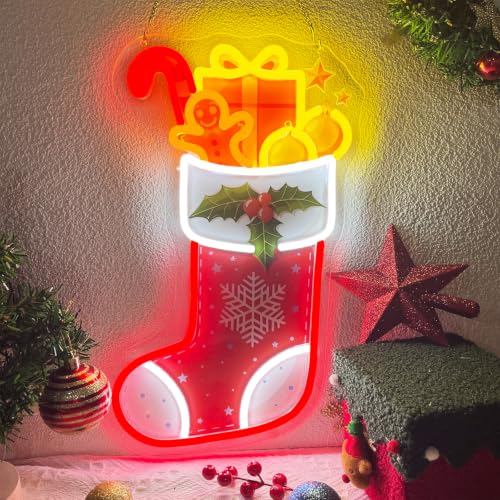 Christmas Stocking Neon Sign Dimmable Xmas Gingerbread Man Led Neon Light (Colorful-Christmas sock)