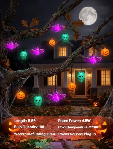 8.5FT Halloween Pumpkin Skull Bat String Lights (Pumpkin Skull Bat)