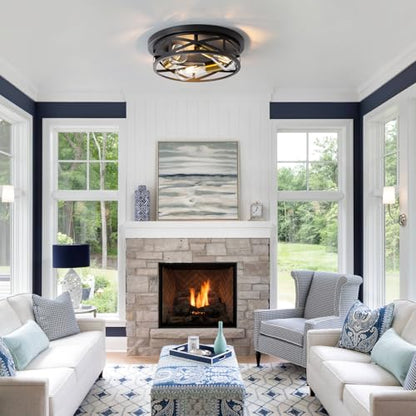 Black Ceiling Light Fixture with Gold Base