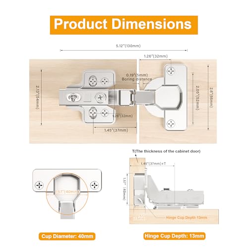 40mm Cup Soft Close Cabinet Hinges Only for Thick Door
